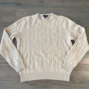 J. Crew Men's Cable-Knit Crewneck Sweater in Light Cream